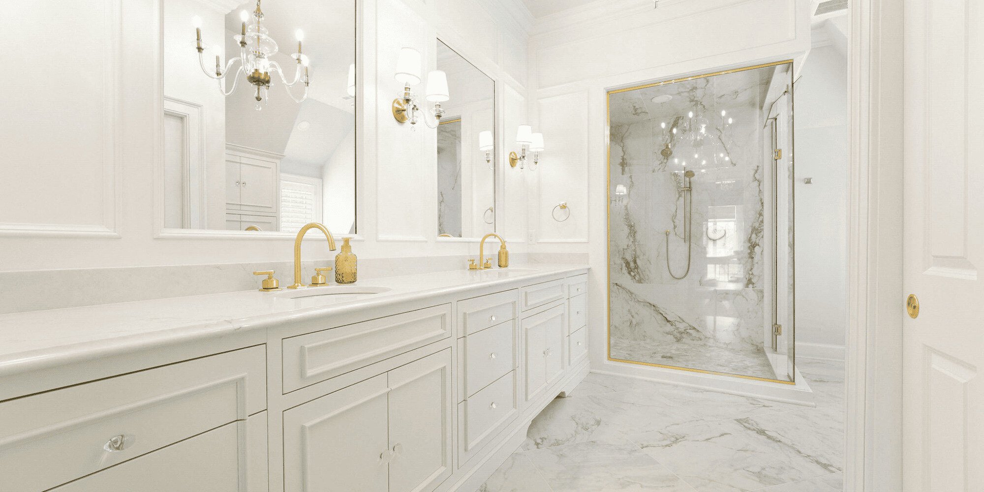 Luxury Spa Bathroom with Large Double Vanity and Custom Shower